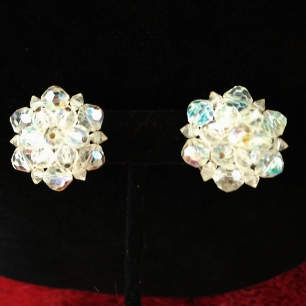 Aurora Borealis Vintage 50's Rainbow Clip Earrings